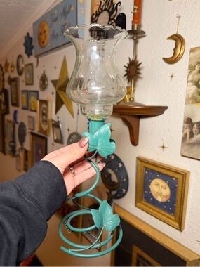 Whimsy Teal Leaf Metal Candle Holder
